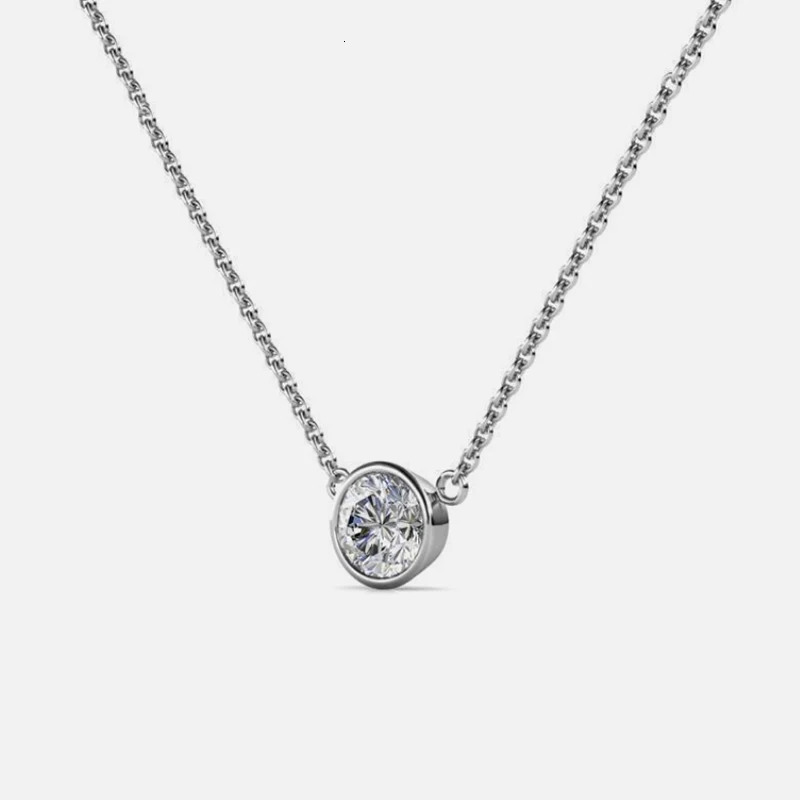 Round Lab Grown Diamond CVD HPHT Bezel Set Women Solitaire 10k 14k 18k Pendant Necklace D VS Diamond Jewelry Woman NO IGI 240119