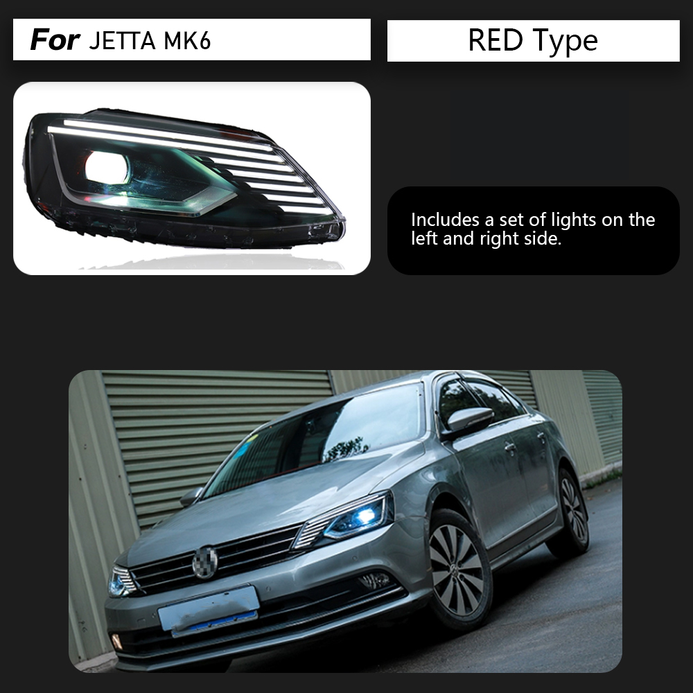 Front Lamp Dynamic Streamer Turn Signal For VW Jetta MK6 LED Headlight Assembly 12-18 Daytime Running Light Car Accessories