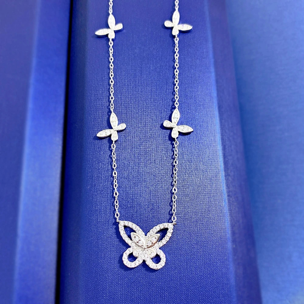 Wong Rain 100% 925 Sterling Silver Butterfly Lab Sapphire High Carbon Diamonds Gemstone Wedding Pendant Necklace Fine Jewelry 240125