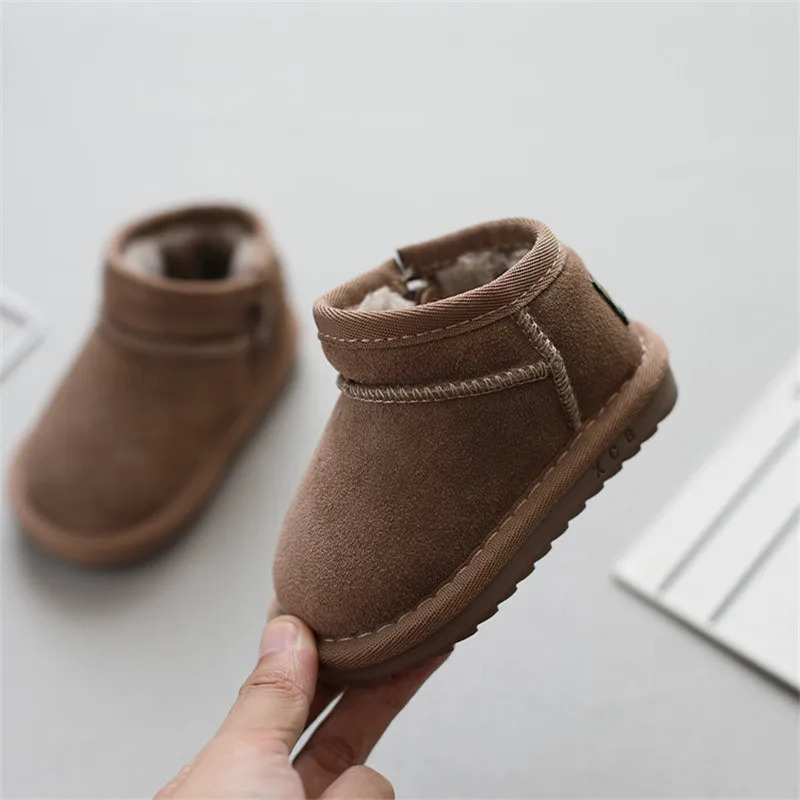 Children Winter Suede Upper Boots Baby Warm Soft Toddler Snow Boots Boys And Girls Fashion Quality Cotton Shoes With Thick Fur 240127