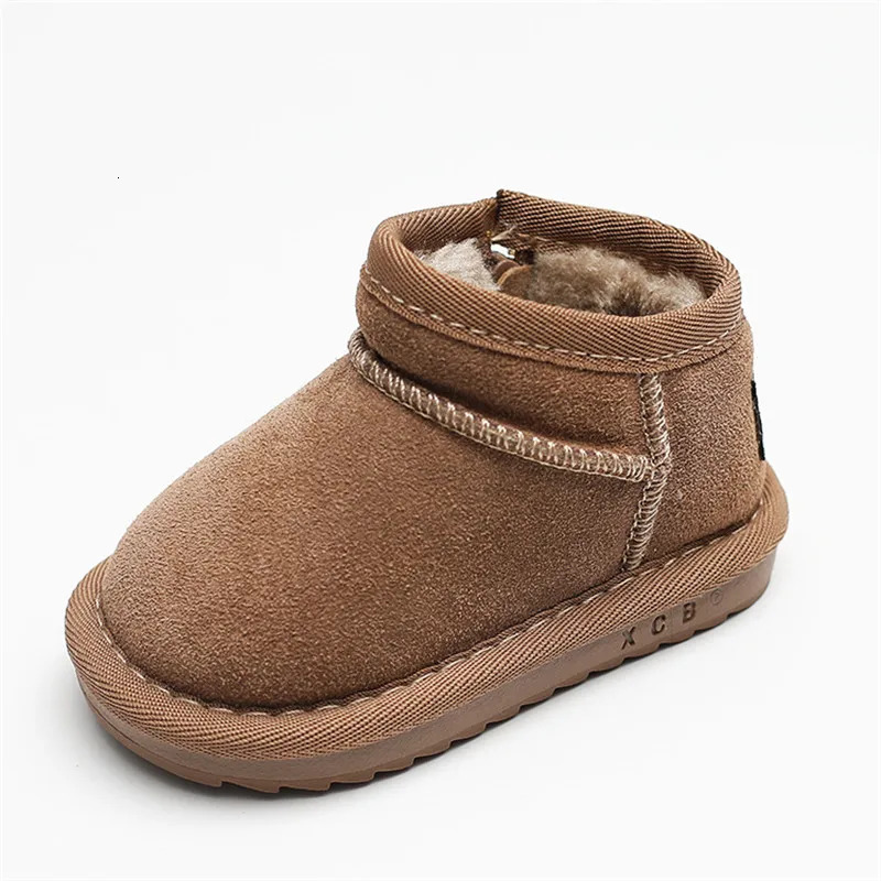 Children Winter Suede Upper Boots Baby Warm Soft Toddler Snow Boots Boys And Girls Fashion Quality Cotton Shoes With Thick Fur 240127