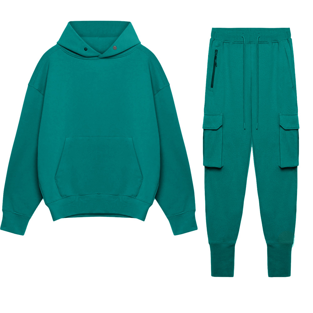 Mens Yoga Hooded + Sweatpant Outfit Sports Two-Piece Set Solid Color Sweater Sports Pants With Pockets Outwear 320