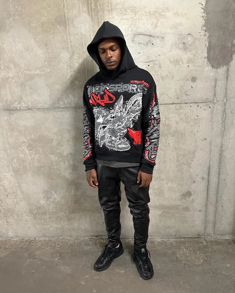 American street lettering Print hoodie Winter Men y2k Goth Harajuku Vintage hoodie couple casual loose fashion sweatshirt 240131