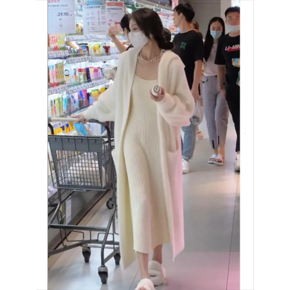 korean fashion hooded long cardigan women knitted long sleeve winter korean style clothes long sleeve knitwears fall pink 240131