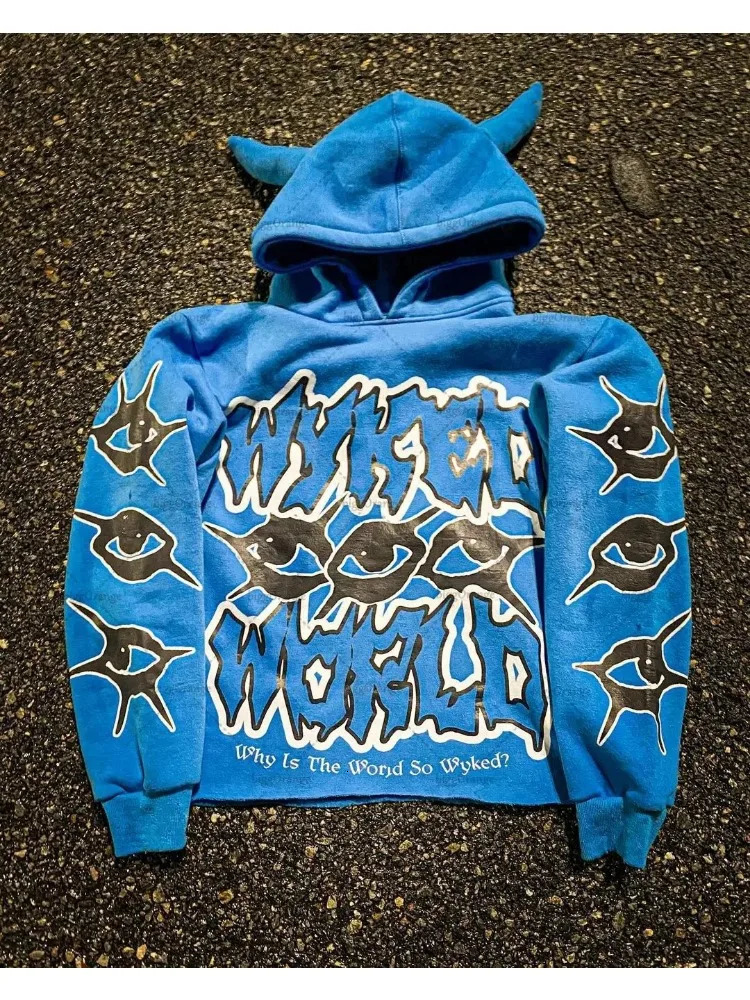 Y2k Fashion American Super Gothic Letter Printed Hoodies Men Street Retro Hip-hop Harajuku Colorful Couple Sweatshirts Coats 240131