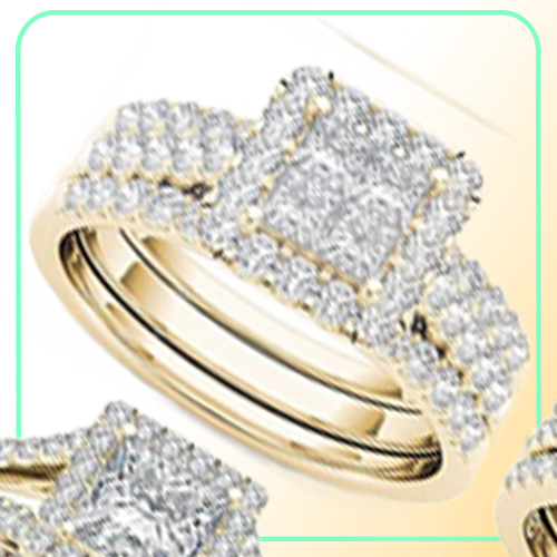 Crystal Female Big Zircon Stone Ring Set Fashion Gold Silver Bridal Wedding Rings For Women Promise Love Engagement Ring
