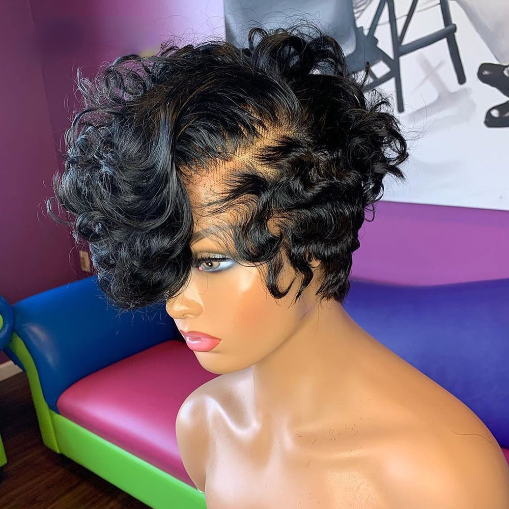 13X4 Short Bob Loose Wave Wigs For Women Pre Plucked Bleached Knots Pixie Cut Hd Transparent Lace Front Natutal Human Hair Wig