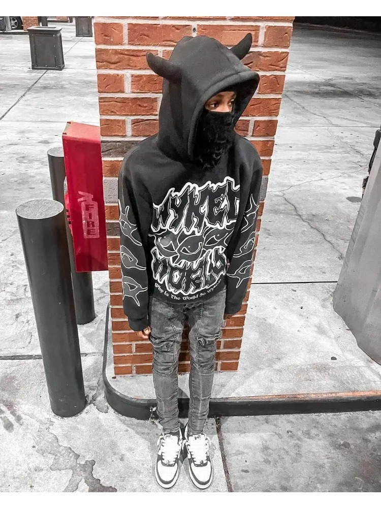 Y2k Fashion American Super Gothic Letter Printed Hoodies Men Street Retro Hip-hop Harajuku Colorful Couple Sweatshirts Coats 240131