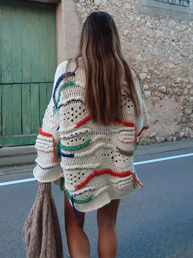 Fashion O Neck Knitted Sweater For Women Colorful Long Sleeve Warm Pullovers Spring Elegant Chic Female Highstreet Jumper 240130