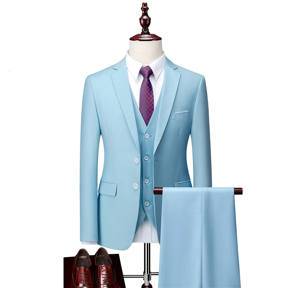 M-6XL Jacket Vest Pants Boutique Pure Color Mens Business Formal Suit 3Piece 2Piece Set Groom Wedding Dress 240126