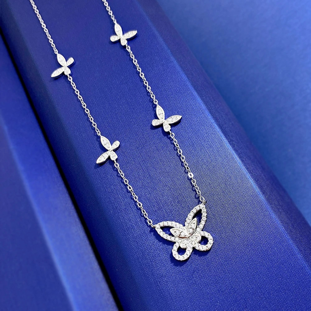 Wong Rain 100% 925 Sterling Silver Butterfly Lab Sapphire High Carbon Diamonds Gemstone Wedding Pendant Necklace Fine Jewelry 240125