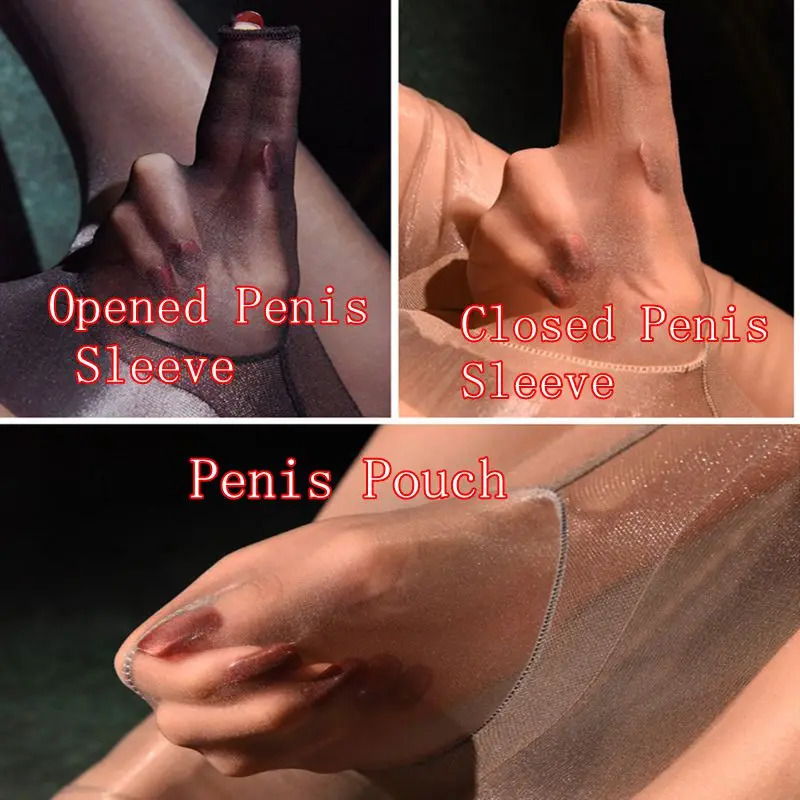 Men's 3D Lace Tight Tights Oil Shine Stockings U Convex Pouch 4 Temptation Perspective