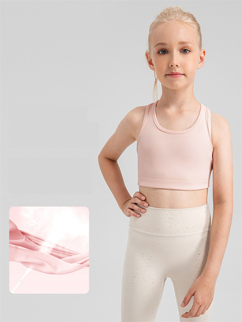 LM Kids Yoga Sports Bra Short Sleeve for Girls Tank Top reathable Seamless Quick Dry Children's Fintness Sports Summer T Shirt 33106