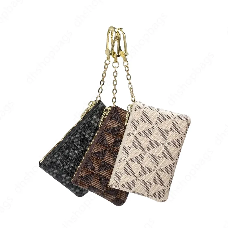 Key Storage Bag with Chain Women Mini Coin Purse Luxury Designer Plaid Leather Small Zipper Wallet Ladies Keychain Trendy 62650 Y260206