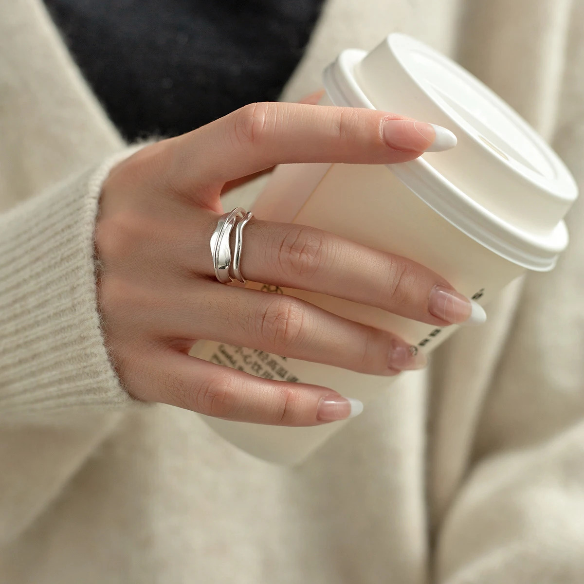 MODIAN 925 Sterling Silver Irregular Line Trendy Open Ring Size 6-8 Simple Stackable Wave Finger Rings For Women Fine Jewelry 240125