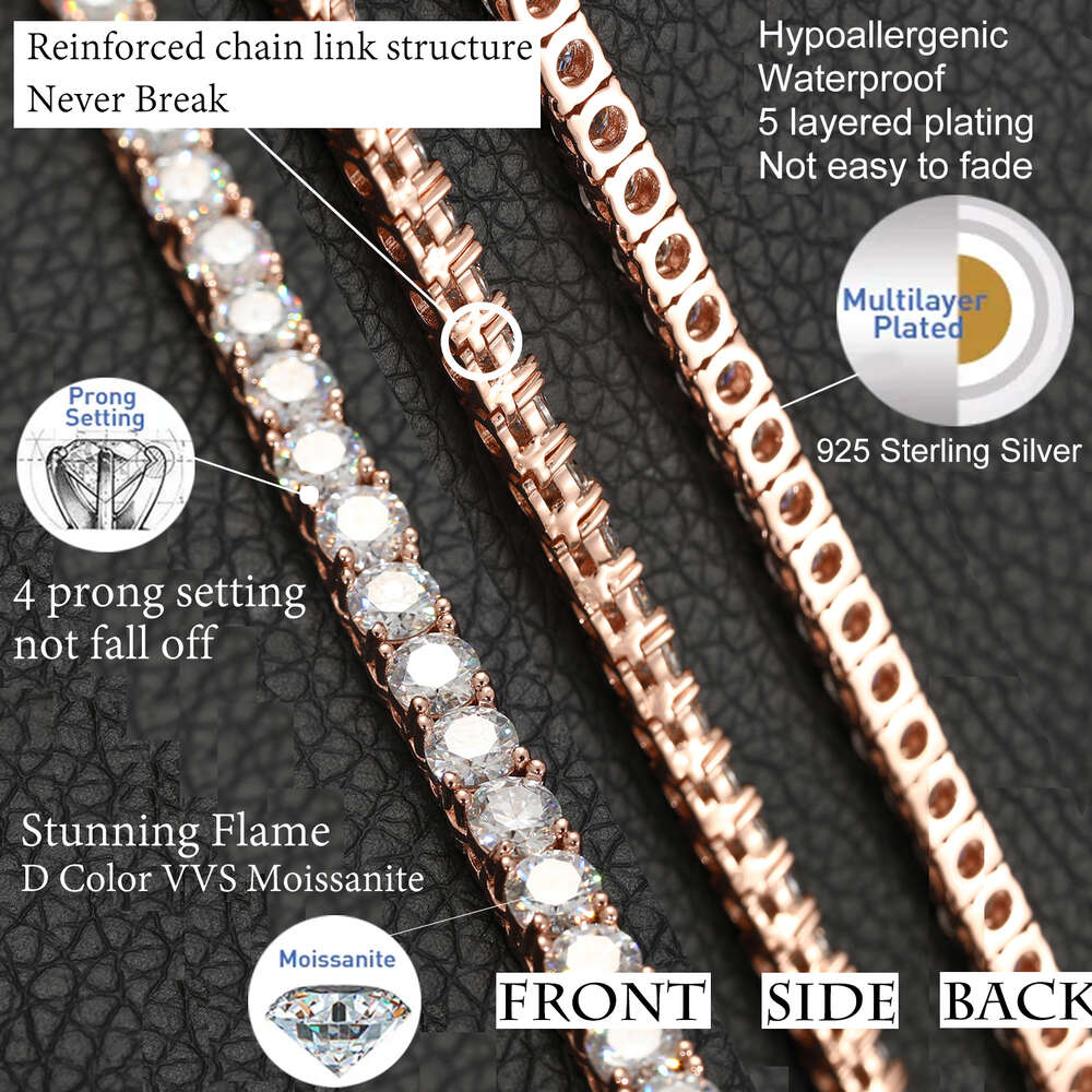 bracelet necklace Hip-Hop tennis chain 925 Sterling Silver VVS Moissanite diamond cluster iced out cuban chain for men women