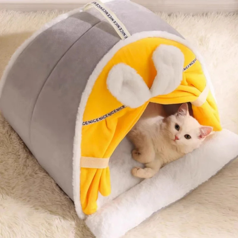 Winter Warm House Super Soft Comfortable Sleeping Cave Thick Cute Little and Dog Tent Windproof Cat Bed Nest Pet Supplies 240131