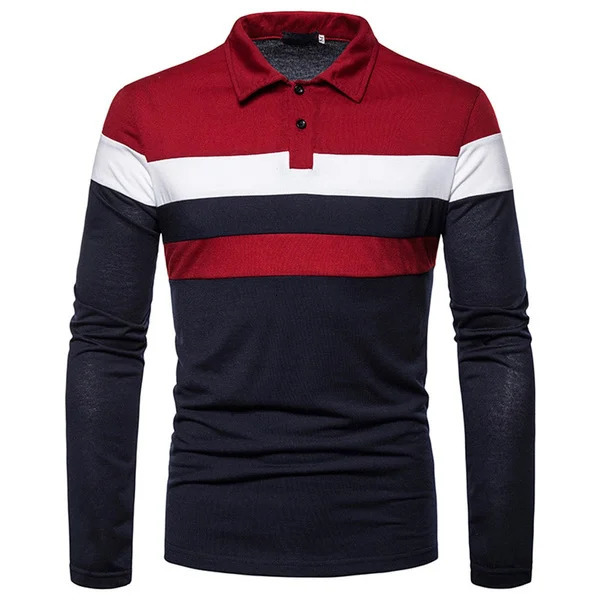 Men's Long Sleeve Contrasting Colors Polo T-shirt Casual Polo Shirts 240125