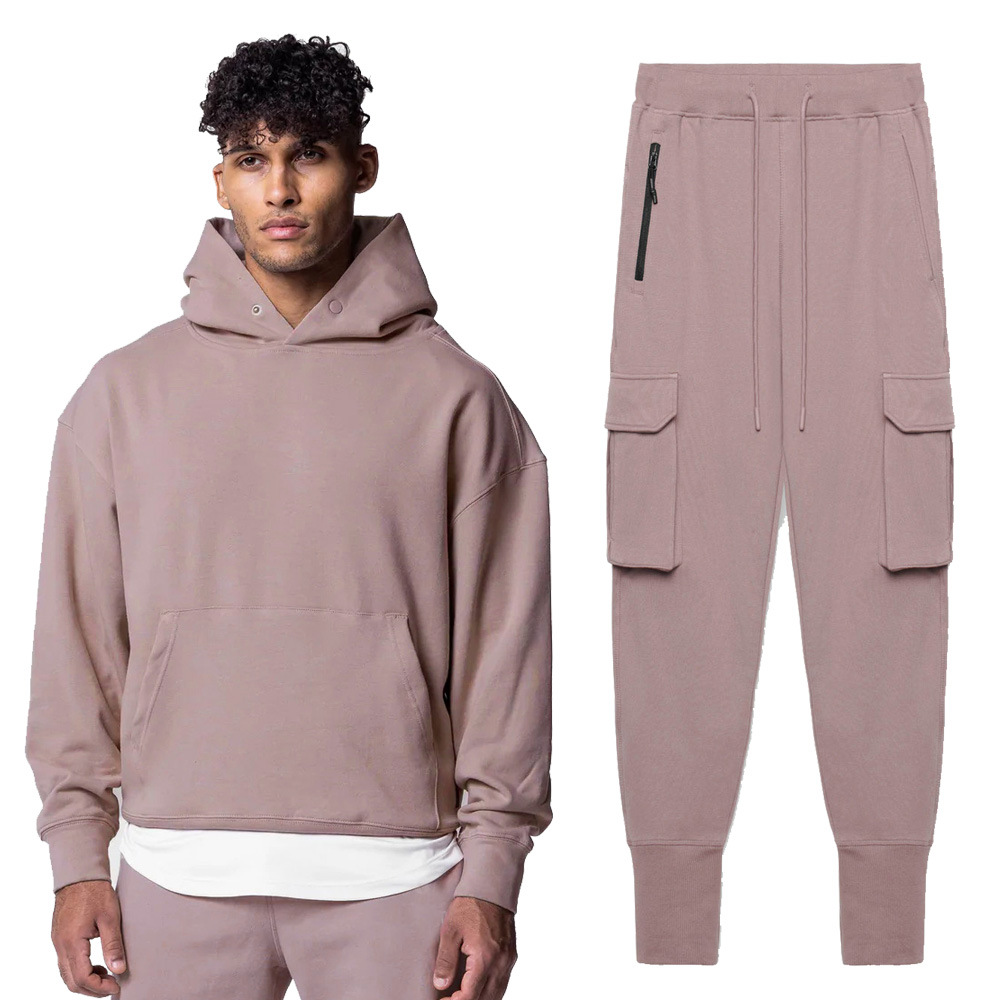 Mens Yoga Hooded + Sweatpant Outfit Sports Two-Piece Set Solid Color Sweater Sports Pants With Pockets Outwear 320