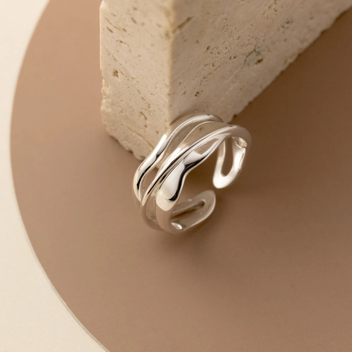 MODIAN 925 Sterling Silver Irregular Line Trendy Open Ring Size 6-8 Simple Stackable Wave Finger Rings For Women Fine Jewelry 240125