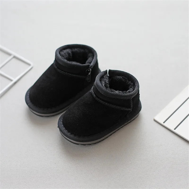 Children Winter Suede Upper Boots Baby Warm Soft Toddler Snow Boots Boys And Girls Fashion Quality Cotton Shoes With Thick Fur 240127