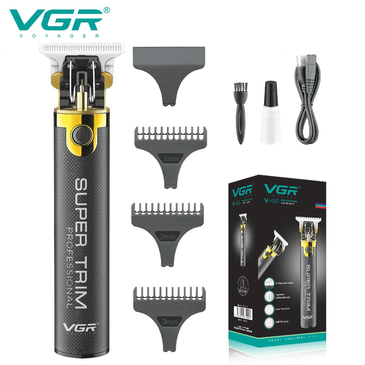 VGR Hair Trimmer T9 Mens Electric Hair Clipper Professional Hair Cutting Machine T9 Metal Shell Barber Trimmer for Men V-082 240119