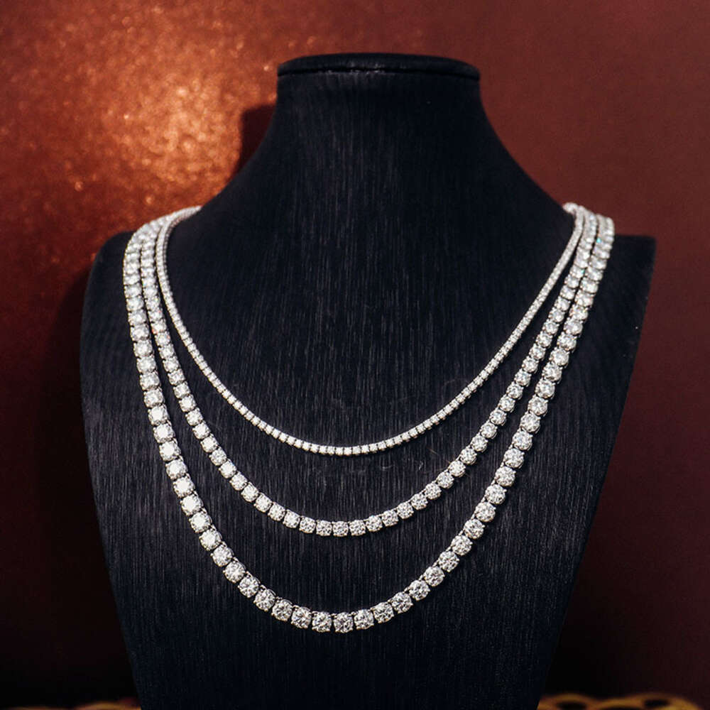 925 Sterling Silver Moissanite Diamond Chain 2mm-5mm Iced Out Vvs Diamond Solid Pave Setting Tennis Chain for Christmas Gift