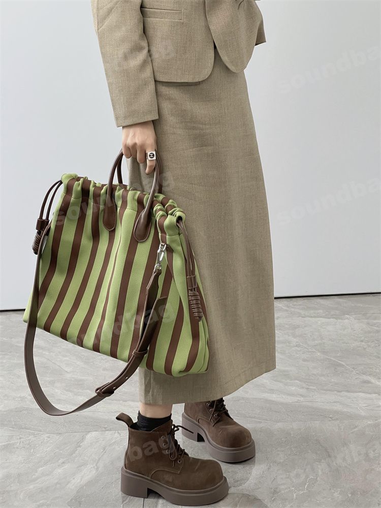 Designer Stripe Canvas Tote: Spacious Color Block, Crossbody Bucket Bag for Women - Stylish & Lightweight blue