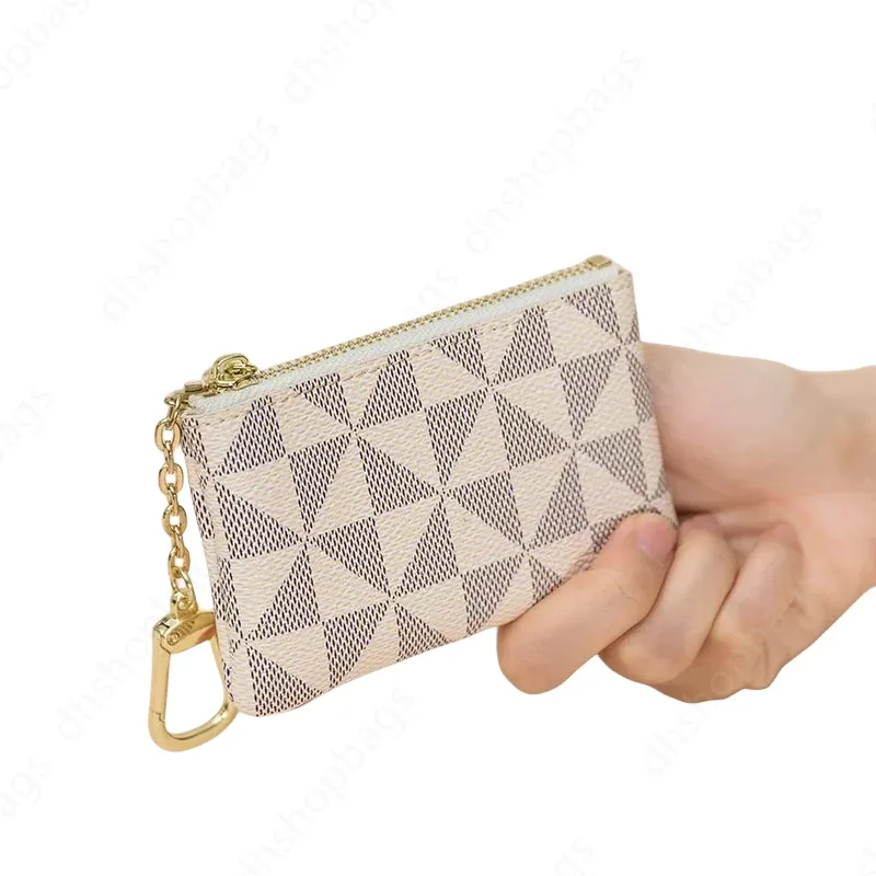 Key Storage Bag with Chain Women Mini Coin Purse Luxury Designer Plaid Leather Small Zipper Wallet Ladies Keychain Trendy 62650 Y260206