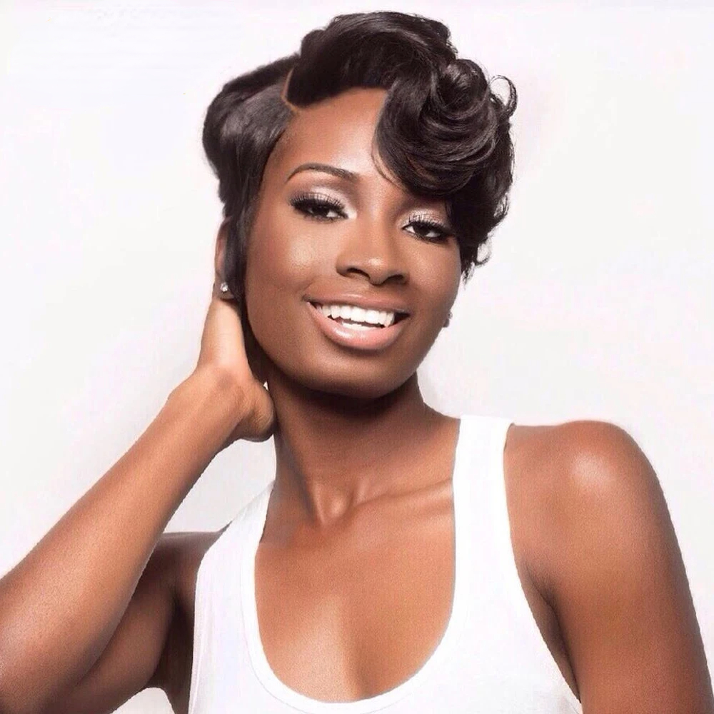 Free shipping 200density Straight Short 13x4 Lace Front Wigs Human Hair Pre Plucked Pixie Cut Wig Natural for Black Women