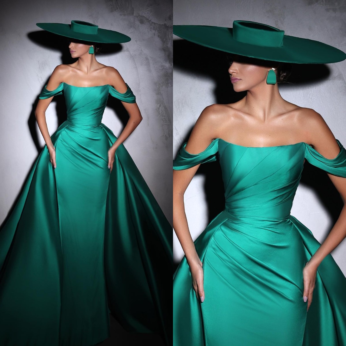Mermaid Emerald Green Elegant With Overskirts Off Shoulder Pleats Prom Dress Long Dresses For Special Ocns Evening Gowns Es 6660306