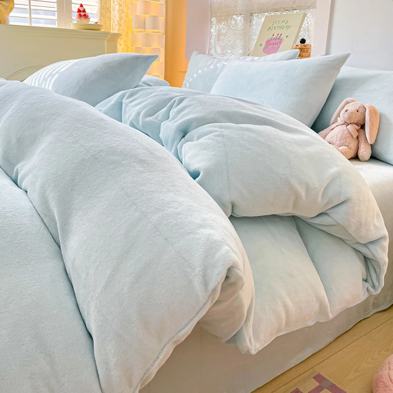 Flannel Fleece Duvet Cover Set Warm Solid Flat Sheet Thicken Home Bedding Set Korean Style Winter Soft Velvet Plush 180*220 240127