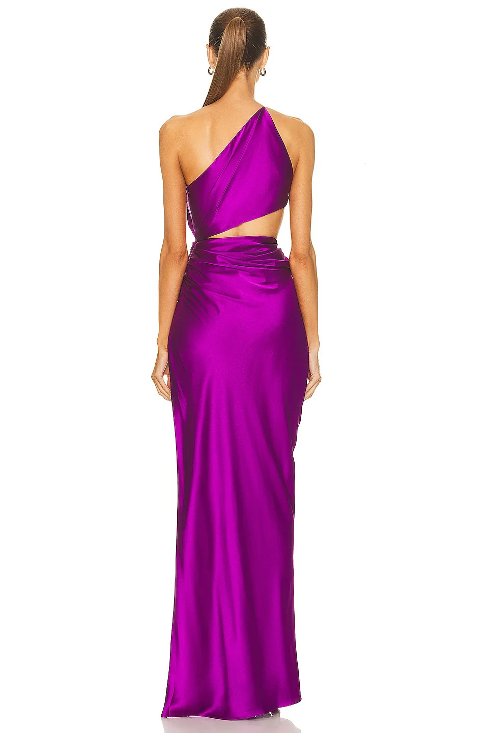 Purple Orange Color Women Shinnign Satin One Shoulder Bodycon Long Dress Fashion Celebrate Cocktail Party Dress Wholesale 240126