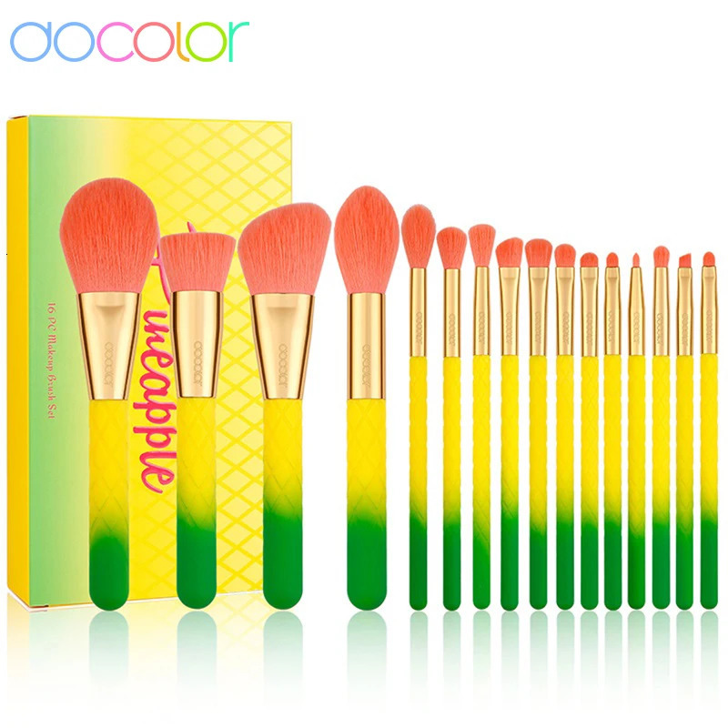Docolor Makeup Brushes 16pcs Pineapple Makeup Brushes Set Foundation Powder Face Blending Contour Eyeshadow Make Up Brushes Set 240124