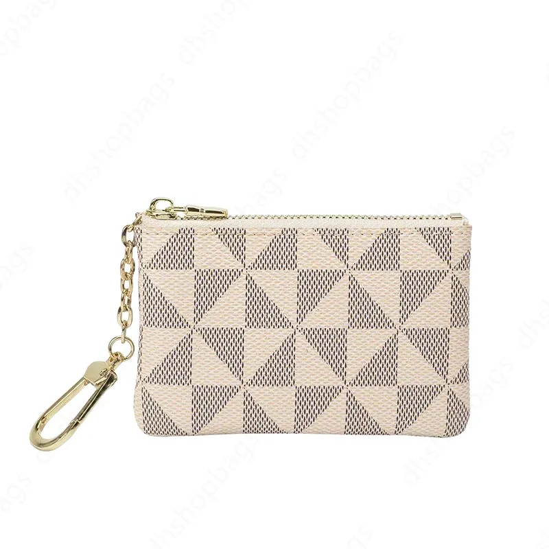 Key Storage Bag with Chain Women Mini Coin Purse Luxury Designer Plaid Leather Small Zipper Wallet Ladies Keychain Trendy 62650 Y260206