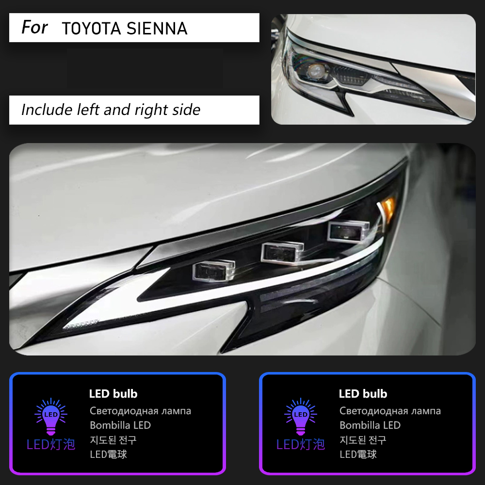 Car Accessories DRL Daytime Running Light Front Lamp For Toyota Sienna LED Headlight Assembly 21-22 Streamer Turn Signal Indicator