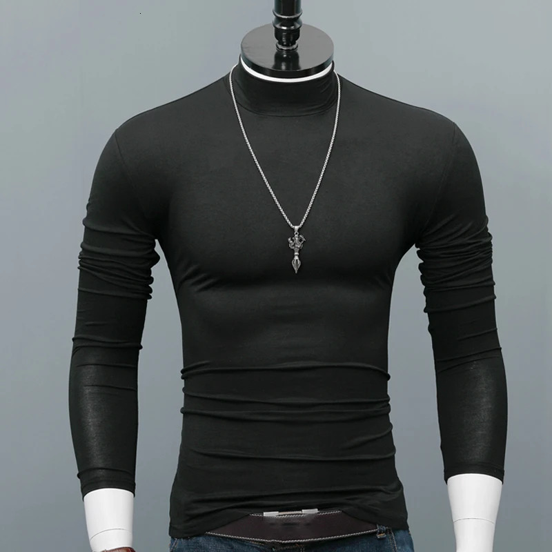 ARCSINX Slim Fit Men TShirt Plus Size 4XL 5XL 6XL Fashion Tight Long Sleeve TShirts Man Grey White Turtleneck Tee Shirt Homme 240119