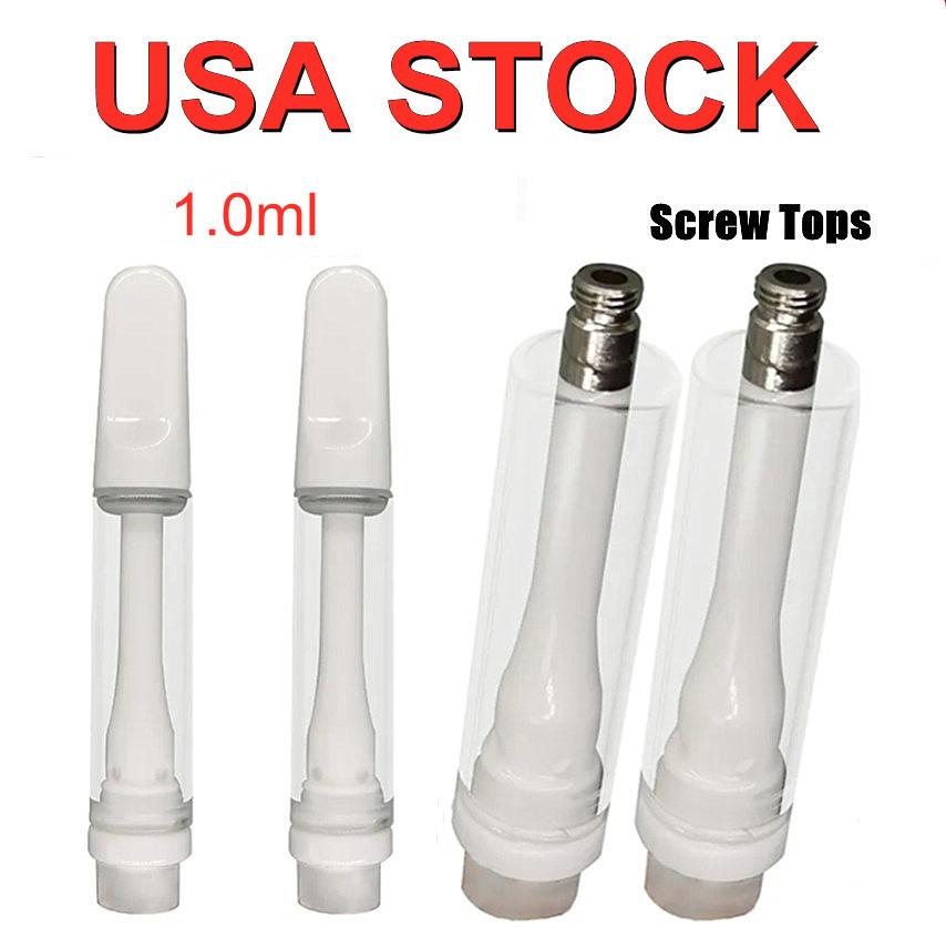 1.0ml Full Ceramic Carts for Thick Oil Vape Cartridges Atomizers 4pcs intake Hole Lead Free Empty E-cigarette Flat Screw Tips Ceramic Coil 510 Atomizer USA STOCK
