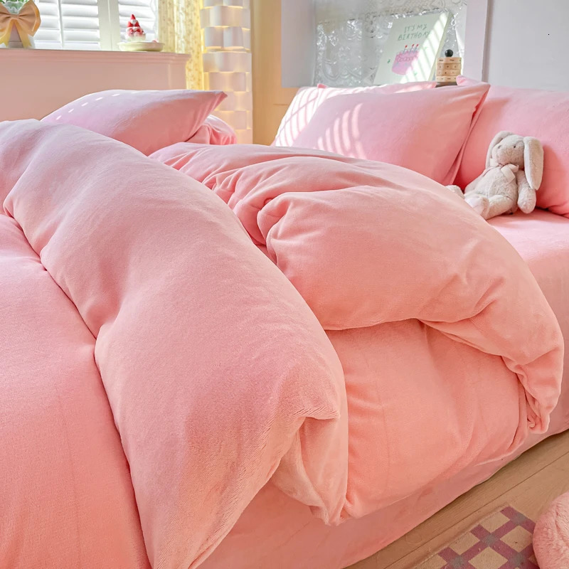 Flannel Fleece Duvet Cover Set Warm Solid Flat Sheet Thicken Home Bedding Set Korean Style Winter Soft Velvet Plush 180*220 240127