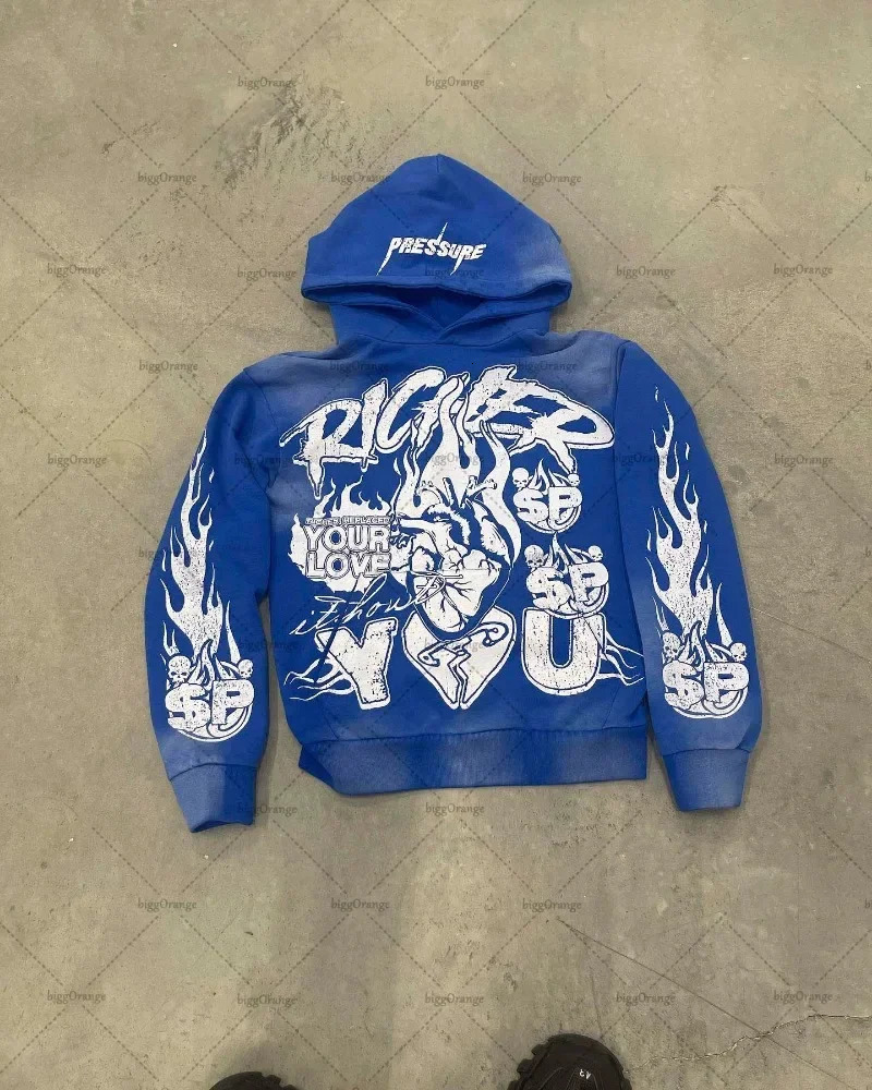 Geometric pattern colorful letters Gothic print casual hoodies for men y2k high street hip hop fashion pullover for men 240131