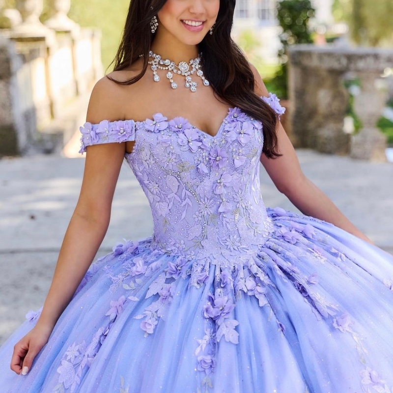 Lilac Off Shoulder Glittered Quinceanera Dress 2025 Voluminous Sequins Baile Applique Lace Tulle Vestidos Prom Vestidos 15 De Gown