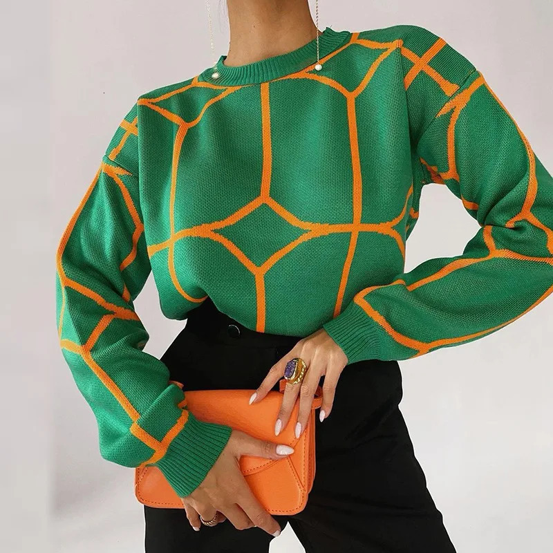 Knitted Pullover Oneck Thick Women s Sweater Casual Long Sleeve Loose Blouse Autumn Winter Female Tops 240130