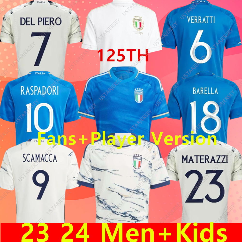 2024 Italys 125 Years Anniversary Soccer Jerseys Player Version Maglie Da Calcio TOTTI VERRATTI CHIESA Italia 23 24 Football Shirts Men Set Kids Kit Uniform