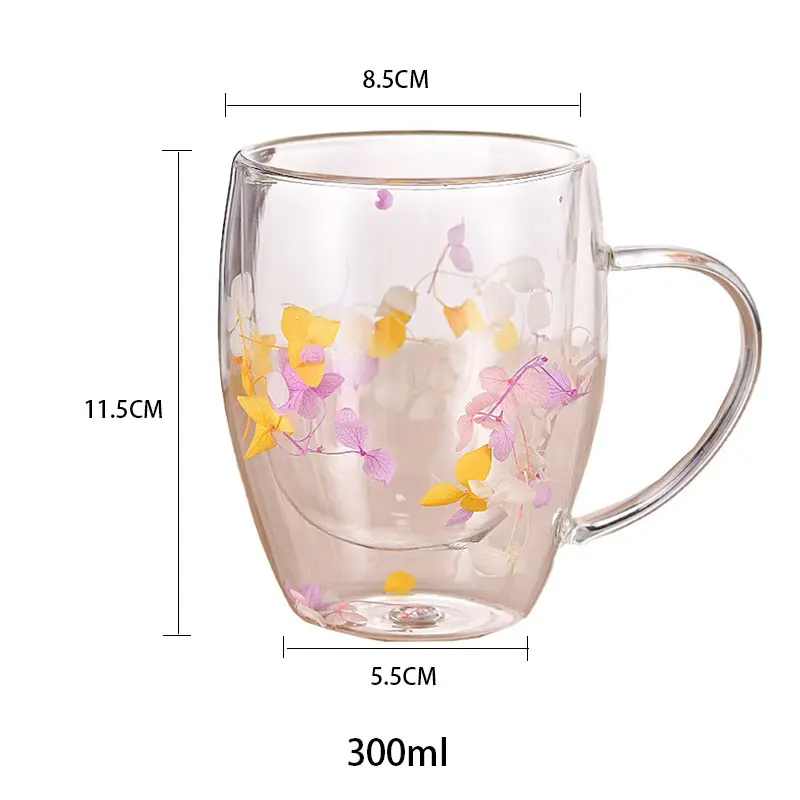 350ml Double Wall Glass Mug Cup With Dry Flower Fillings With Handles kitchen accessories WLL2148
