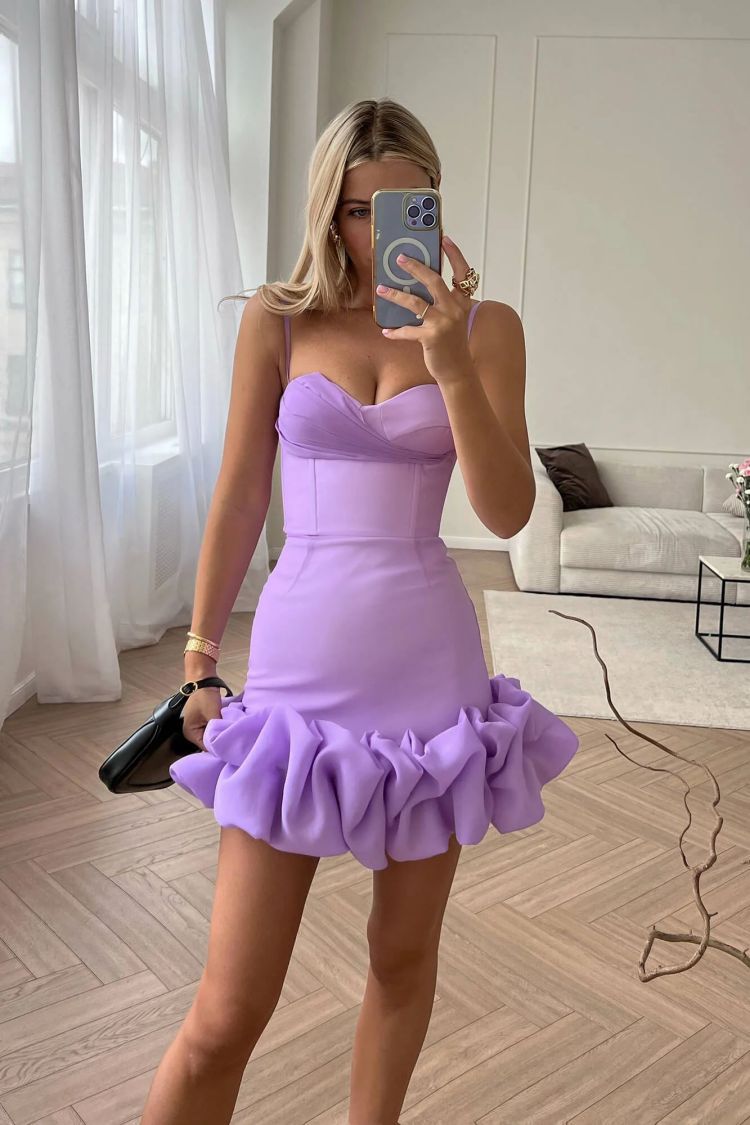 Sexy Light Purple Short Prom Party Dress 2024 Spaghtti Straps Rulffles Sheath Evening Formal Gowns Birthday Cocktail Dresses Robe De Soiree