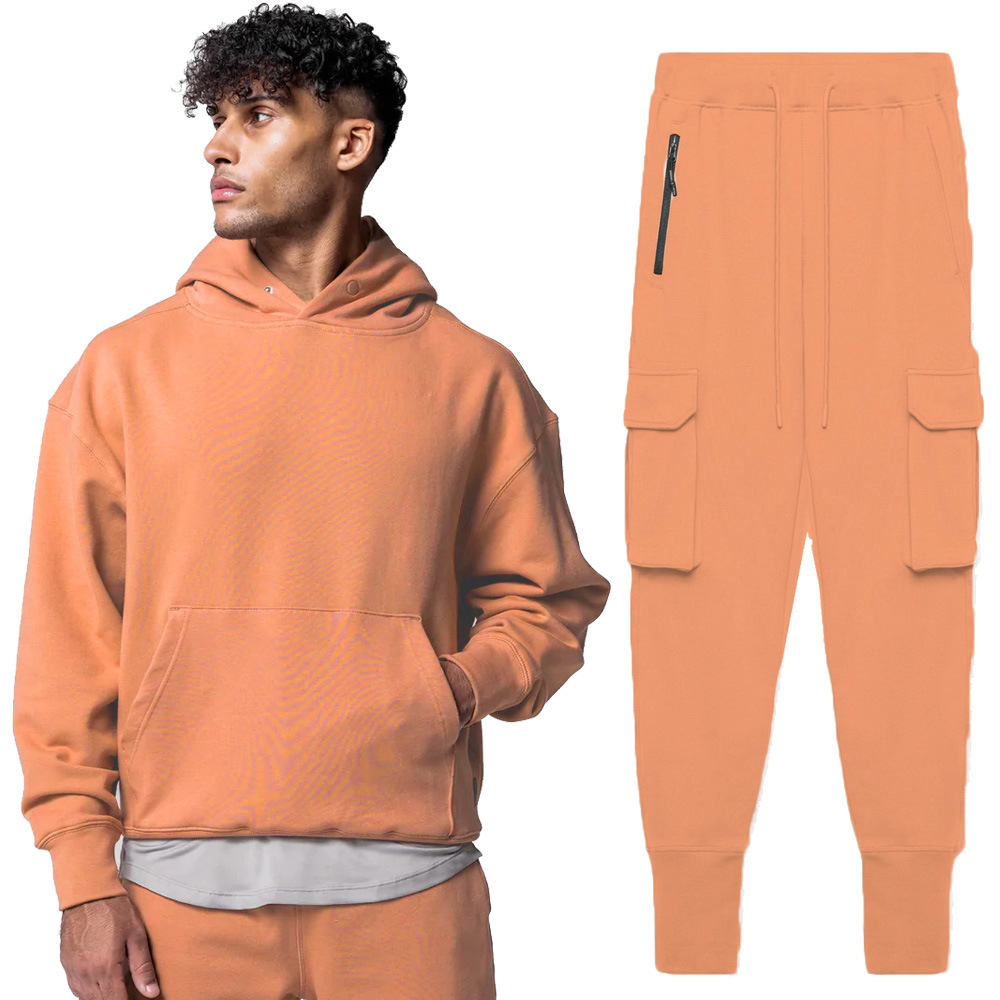Mens Yoga Hooded + Sweatpant Outfit Sports Two-Piece Set Solid Color Sweater Sports Pants With Pockets Outwear 320