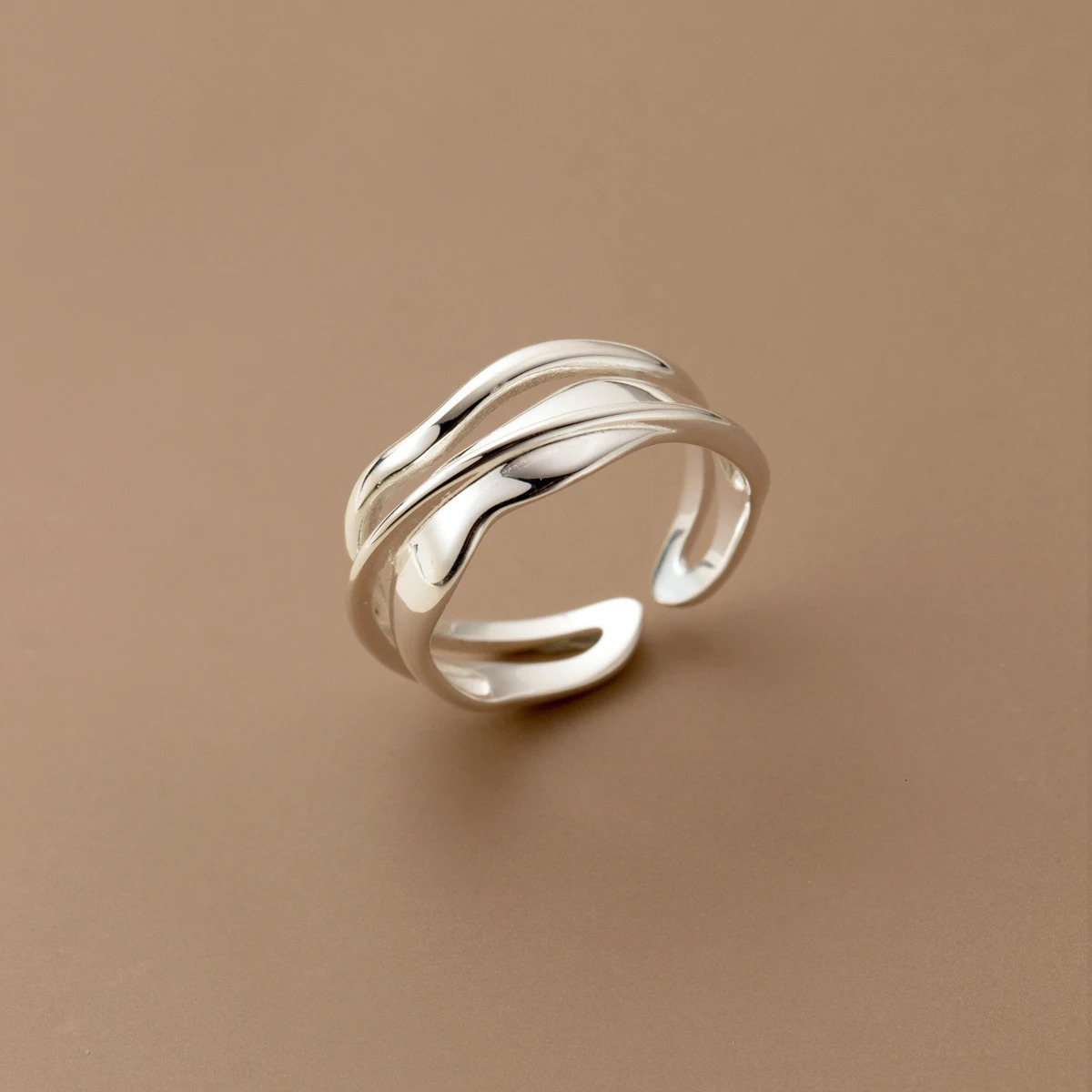 MODIAN 925 Sterling Silver Irregular Line Trendy Open Ring Size 6-8 Simple Stackable Wave Finger Rings For Women Fine Jewelry 240125