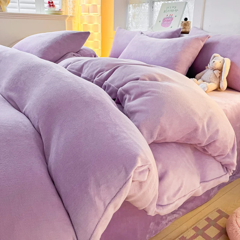 Flannel Fleece Duvet Cover Set Warm Solid Flat Sheet Thicken Home Bedding Set Korean Style Winter Soft Velvet Plush 180*220 240127