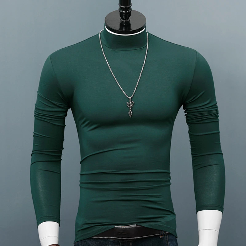 ARCSINX Slim Fit Men TShirt Plus Size 4XL 5XL 6XL Fashion Tight Long Sleeve TShirts Man Grey White Turtleneck Tee Shirt Homme 240119