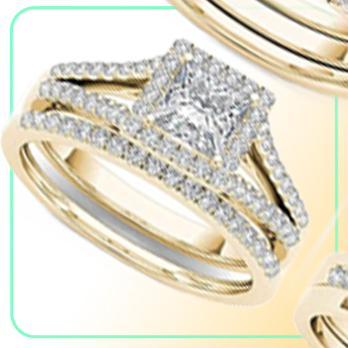 Crystal Female Big Zircon Stone Ring Set Fashion Gold Silver Bridal Wedding Rings For Women Promise Love Engagement Ring
